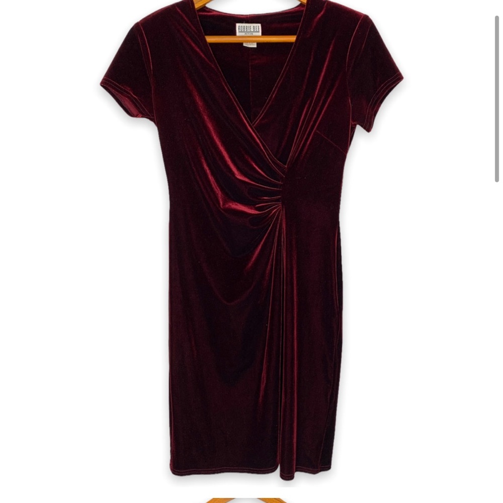 VINTAGE 90s Robbie Bee women's red velvet fitted short sleeve dress SZ 10